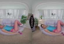 Miss V Blue leotard with pink glossy legwear